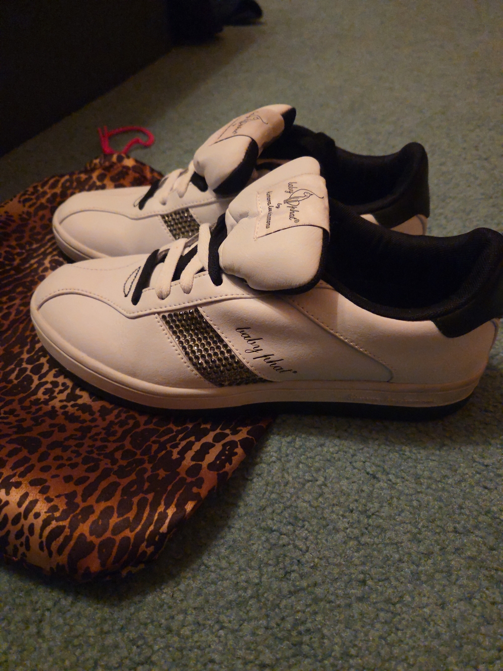 Baby Phat White Sneakers with Black Trim and Metallic Accent